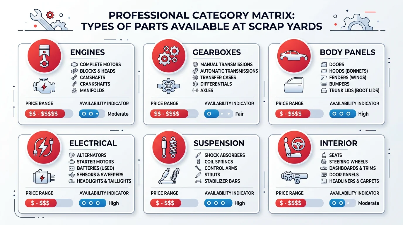 Parts availability matrix showing stock levels across different component types