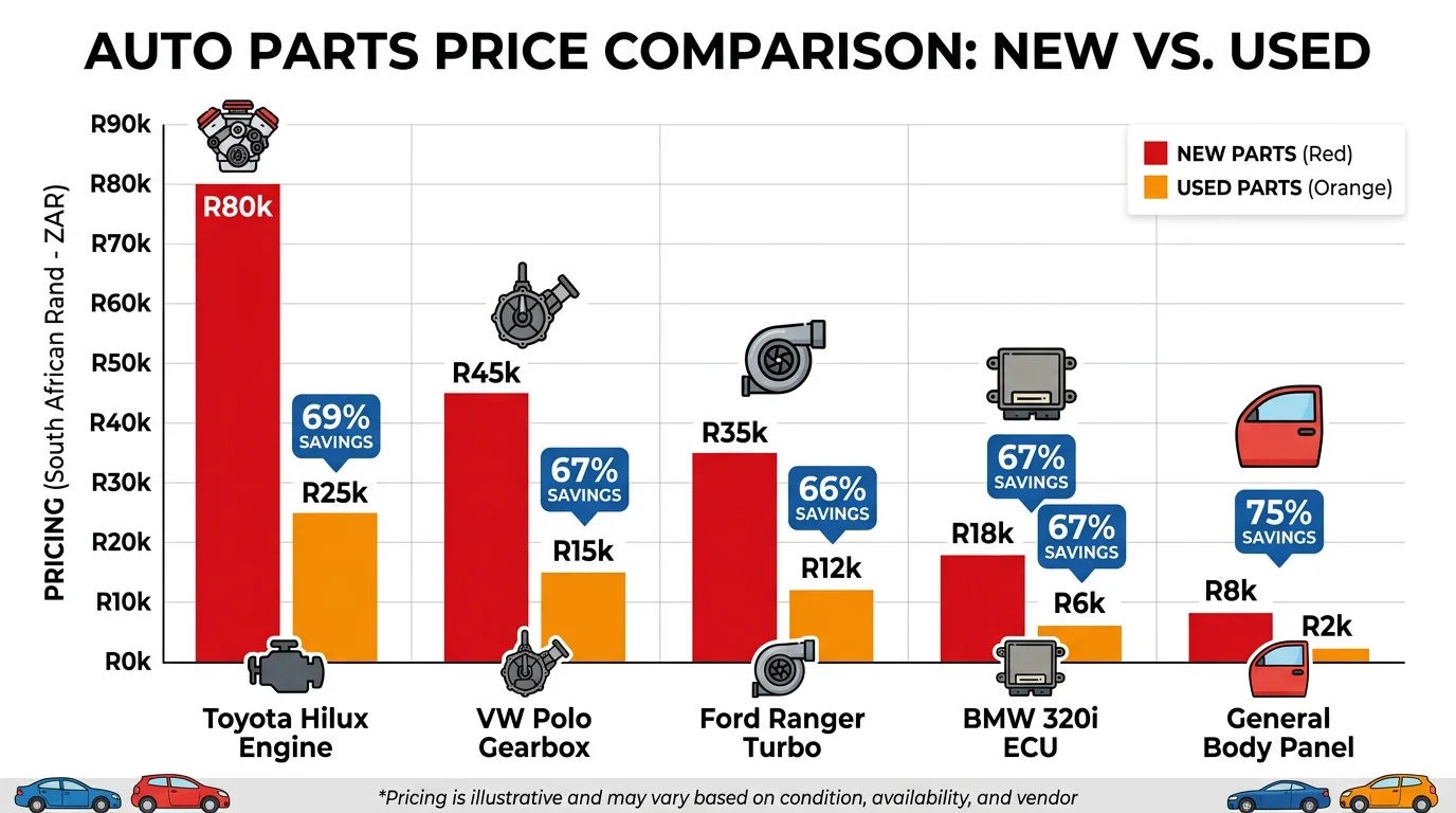 Cost comparison between new and used automotive parts