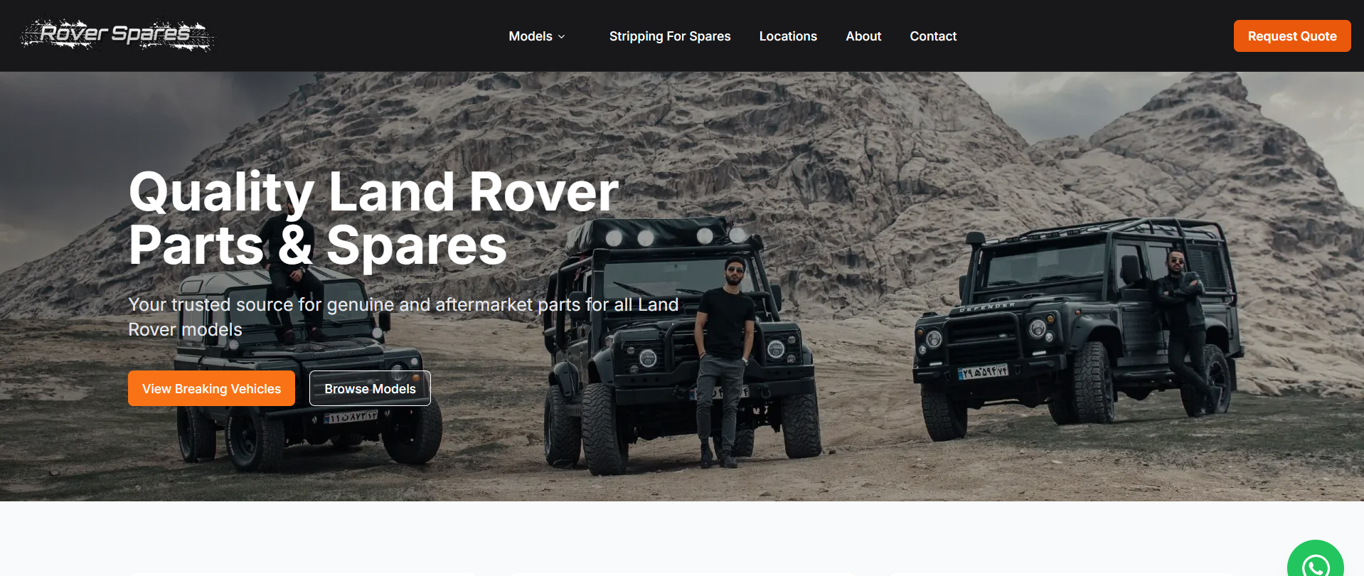 Rover Spares website screenshot