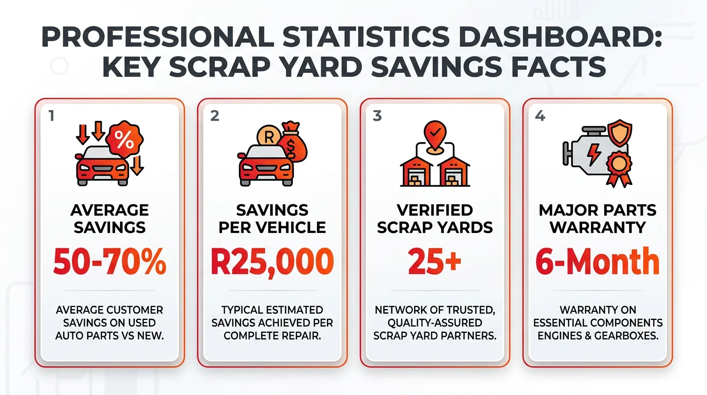 Average savings dashboard showing cost benefits of used parts