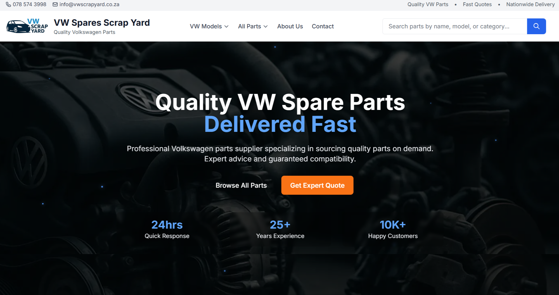 VW Scrap Yard website screenshot